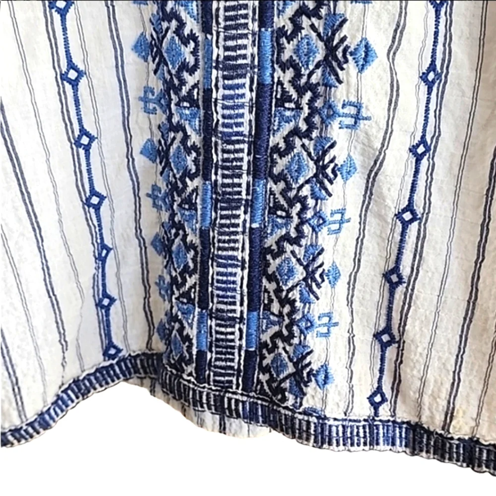 JOHNNY WAS WORKSHOP Shea Peasant Blouse S Santori Stripes Anthropologie Boho - Picture 10 of 16